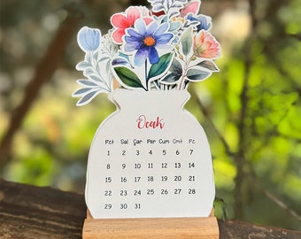 Calendrier de bureau fleurs 2024, calendrier pot de fleurs, beau vase à fleurs découpé