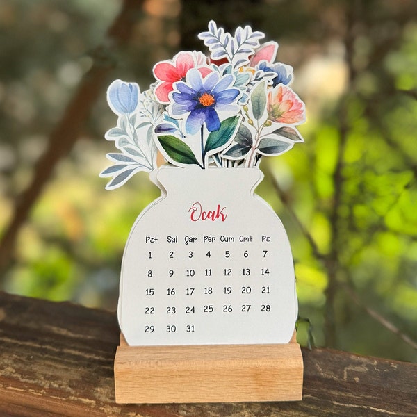 Flowers Desk Calendar 2024, Flower Jar Calender , beautiful die cut flower vase