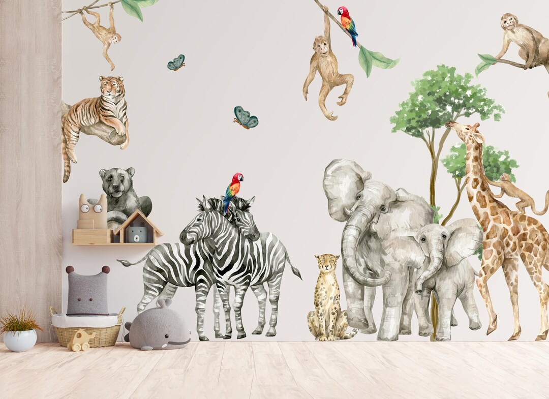 XL Safari Animals Wall Decal Set: Watercolor Nursery Decor - Etsy
