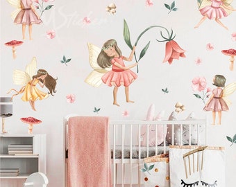 Floral Fairy Peel & Stick Wallpaper, abnehmbare florale Wandbekleidung, rosa Blumen, PVC-frei, Vinyl-freies nachhaltiges Wanddekor für Kinder