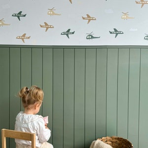 Green Stripe Wallpaper: Self-Adhesive Wooden Panel Style for Kids Room