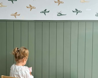 Carta da parati a righe verdi, carta da parati autoadesiva, stile linea wallsticker, carta da parati con pannelli in legno per la cameretta dei bambini