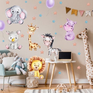 Cute Animals Balloons and Stars Kids Baby Room Sticker Set - Decal