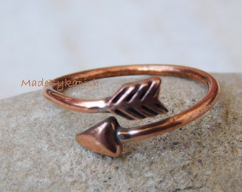 Dainty Copper Arrow Ring: Adjustable Boho Jewelry