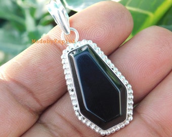 Coffin Shape pendant* Natural Black Onyx coffin SHAPE pendant* Sterling silver pendant* Wedding gift* Black onyx gemstone Pendant*******