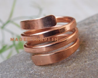 Handmade Hammered Copper Wrap Ring: Adjustable Healing Jewelry