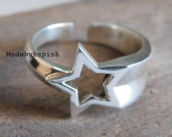 Bague étoile, bague étoile en argent 925, bague étoile tendance, bague réglable, bague fais un vœu, grosse bague, cadeau bague ouverte pour elle, bague Falling STAR