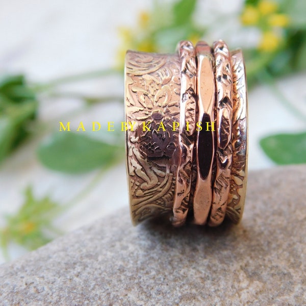 PURE Copper Spinner Ring, Anti stress fidget ring , Meditation Ring, Handmade Ring, Thumb Ring ,  Gift For Lady Boho Jewelry Gift Idea