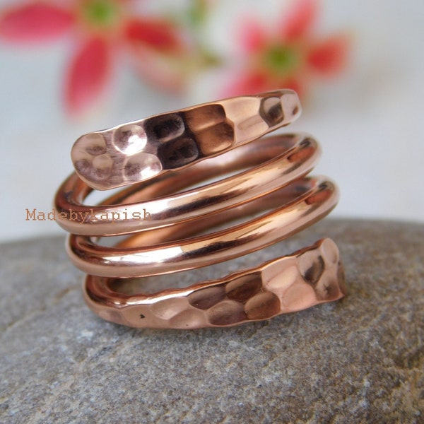 Hammered Solid Copper wrap Adjustable ring, Handmade Arthritis Healing Jewelry, Pure Copper Toe Ring, Copper Healing Unisex  ring for gifts,