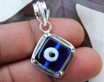 925 Sterling Silver Tiny Greek Evil Eye Pendant, Blue Murano Evil Eye, Good Luck and Protection jewelry, statement pendant, small evil eye,