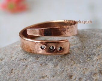 Pure Copper Wrap Ring , Solid Healing Copper Jewelry, Overlap Ring, Adjustable bypass Ring, Ring For Arthritis Therapy ,Gift for parents