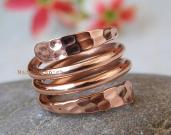 Hammered Solid Copper wrap Adjustable ring, Handmade Arthritis Healing Jewelry, Pure Copper Toe Ring, Copper Healing Unisex  ring for gifts,