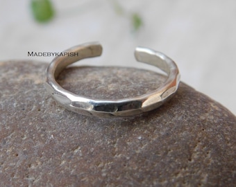 925 Sterling zilveren teenring verstelbaar, gehamerde teenring, Lady's zilveren band teenring,