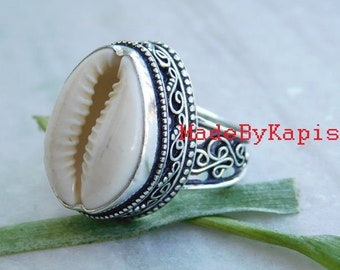 925 Silver Cowrie Shell Ring, Beach Jewelry,Ring,Christmas Gift,Boho silver Ring,Shell,Cowrie fine setting ring, Seashell ring,Handmade ring