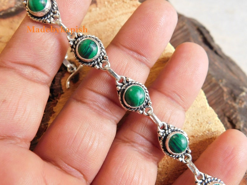 Green malachite bracelet*sterling Silver bracelet*handmade bracelet*gifts*birthstone bracelet*adjustable bracelet*gift for women*Malachite*