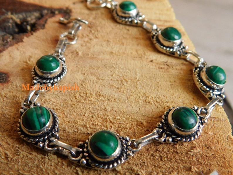 Green malachite bracelet*sterling Silver bracelet*handmade bracelet*gifts*birthstone bracelet*adjustable bracelet*gift for women*Malachite*
