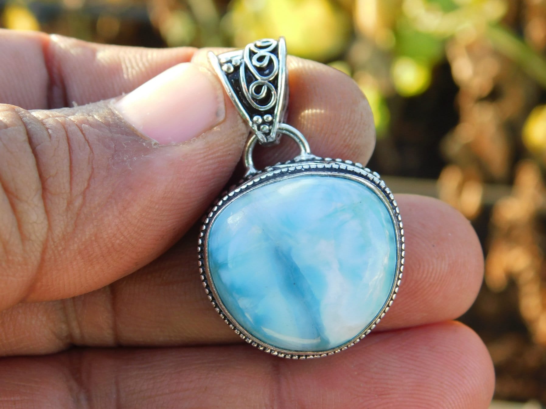 Genuine larimar pendantsterling silver pendanthandmade Etsy