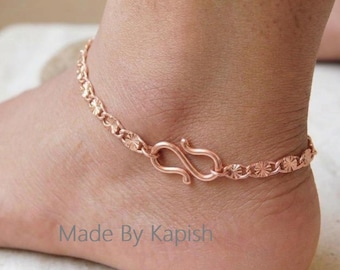 Solid Copper Flower Curb Chain Anklet | Minimalist Boho Healing Jewelry