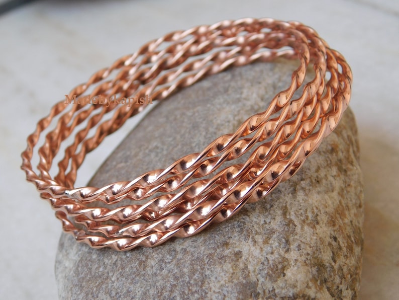 Solid Copper Bangles set , Stacking Bangles, Pure Copper Bangle for arteritis pain relief ,Copper healing bracelet, stacking bangle,ARMLET image 7