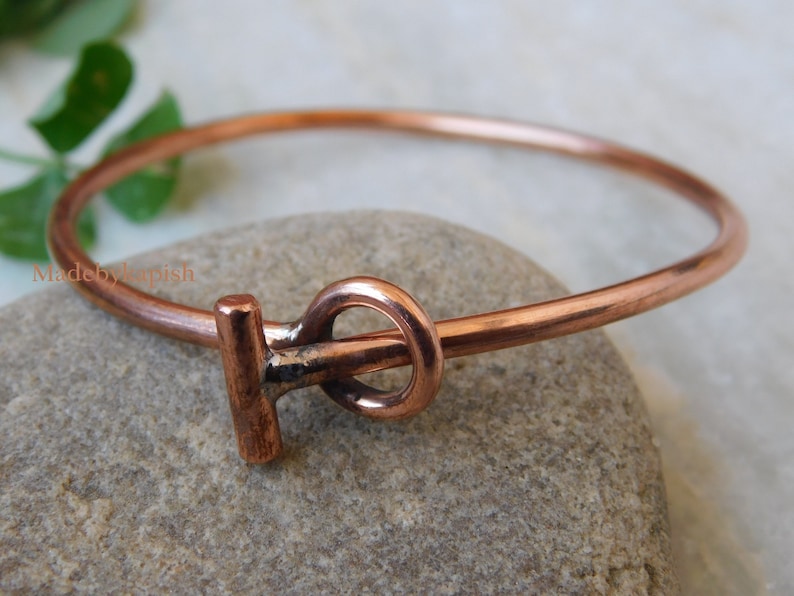 Handcrafted Solid Copper Toggle Bangle: Healing Bracelet for Mom image 2