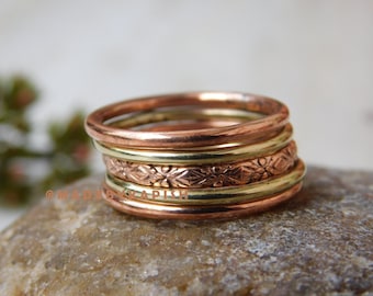 COPPER Stacking Ring Set, Copper & Brass Skinny Rings