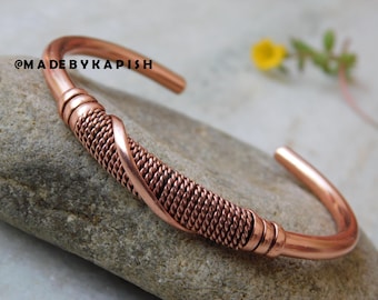 Handmade Copper Bangle: Adjustable Boho Cuff Bracelet