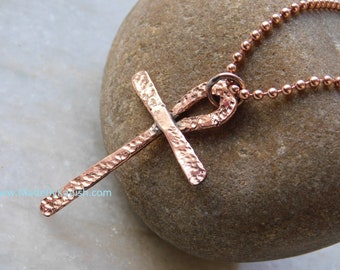 Copper cross pendant necklace ,charm chain necklace, Seventh Anniversary, Genuine Antique Copper Chain necklace, Antiqued Copper Chain