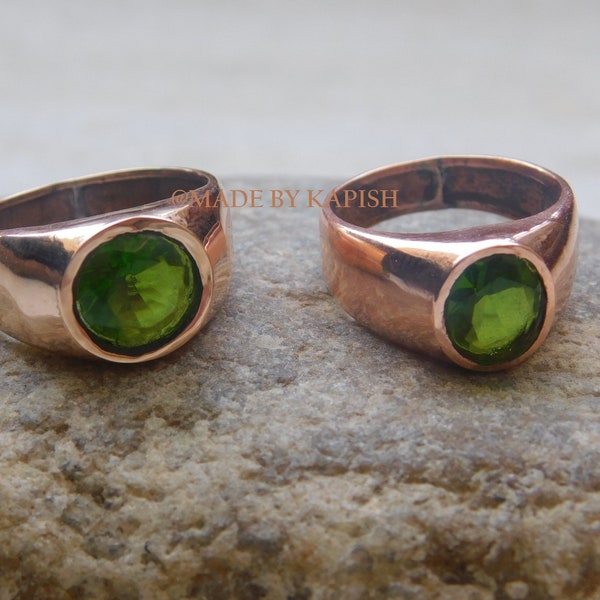 Genuine Peridot Copper Ring For Men, Men's Copper Ring, Copper Mens Jewelry, Arthritis Men's Ring, Pure Copper gemstone ring, Copper Ring,