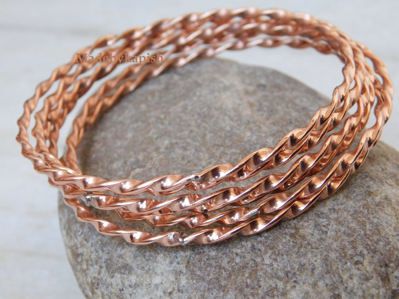 Solid Copper Bangles set , Stacking Bangles, Pure Copper Bangle for arteritis pain relief ,Copper healing bracelet, stacking bangle,ARMLET image 4