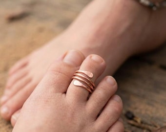 Adjustable wrap Copper Toe Ring, Boho Beach Foot Jewelry ,Gift for Her