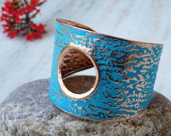 Breiter Kupfer Armreif: Grünspan Patina, Unisex Armreif