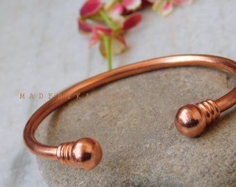 100 % Pure Copper Arthritis Pain Therapy Cuff , Pure Copper Ball Handmade Bangle Bracelet, Birthday gift, open Copper bangle Jewelry,