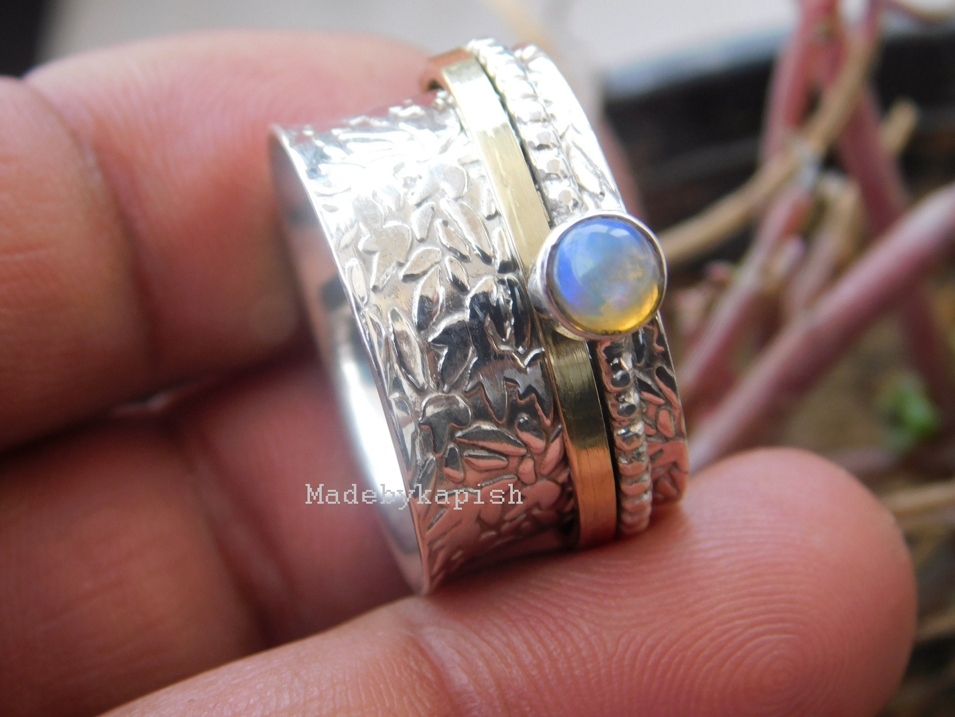 Opal Ring Solid 925 Sterling Silver Spinner Ring Meditation Handmade Jewelry Z01 Opal Ring Solid 925 Sterling Silver Spinner Ring Meditation Handmade Jewelry Z01