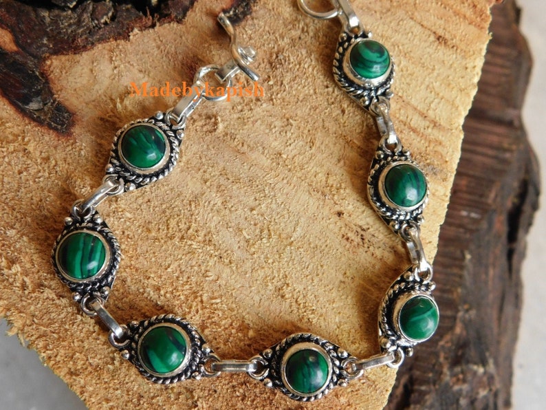 Green malachite bracelet*sterling Silver bracelet*handmade bracelet*gifts*birthstone bracelet*adjustable bracelet*gift for women*Malachite*