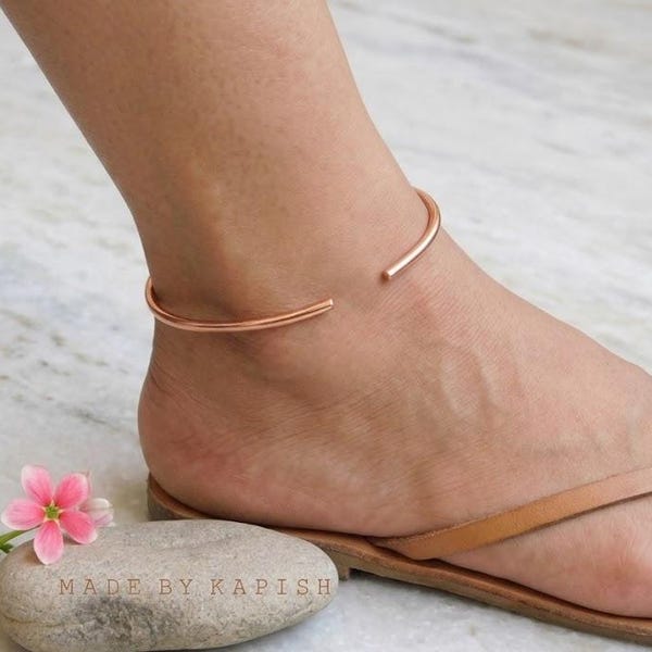 Pure Copper Anklet Bracelet: Adjustable Boho Beach Jewelry