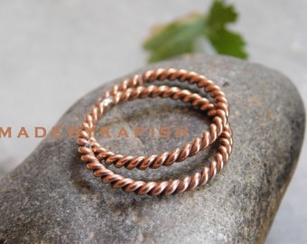 COPPER RING,Twisted Fidget Rolling Ring, Double Band Rings, Interlocked Ring, Tensor Finger Ring, Intertwine, Trinity, Separated,Multi Bands