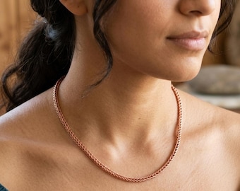 Collana con catena di grano in rame puro, solida catena di corda per gioielli vichinghi