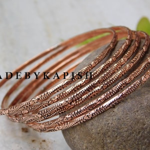 Copper Bangle set for Gift ,Copper Bangle Jewelry ,Copper floral design bangle Set, Copper 7th anniversary Gift for mom