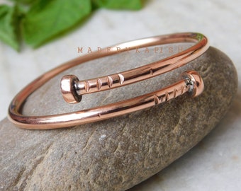 Solid Fine Copper Cuff -Copper Arthritis Therapy Adjustable Bracelet -Copper HEAVY wire overlap bangle -Copper Armlet - Anniversary Gift