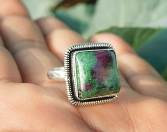 Natural Ruby Zoisite Ring* 925 Sterling Silver Ring* handmade ring* Genuine Ruby Zoisite Jewellery* Statement Ring* Antique Boho Ring* SO