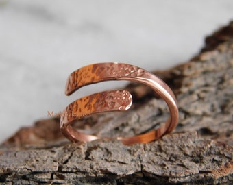 Copper bypass ring • Copper wrap ring • Adjustable copper ring • Arthritis ring • Copper jewelry • Hammered ring