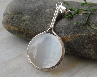 Sterling Silver Selenite Pendant: Handmade Boho Jewelry