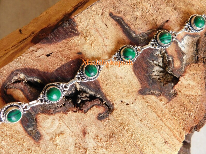 Green malachite bracelet*sterling Silver bracelet*handmade bracelet*gifts*birthstone bracelet*adjustable bracelet*gift for women*Malachite*