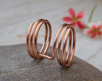 Copper Spiral Ring: Adjustable Wire Wrapped Knuckle Ring