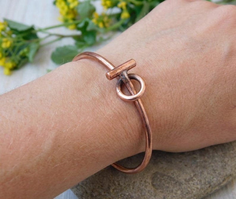 Handcrafted Solid Copper Toggle Bangle: Healing Bracelet for Mom image 1