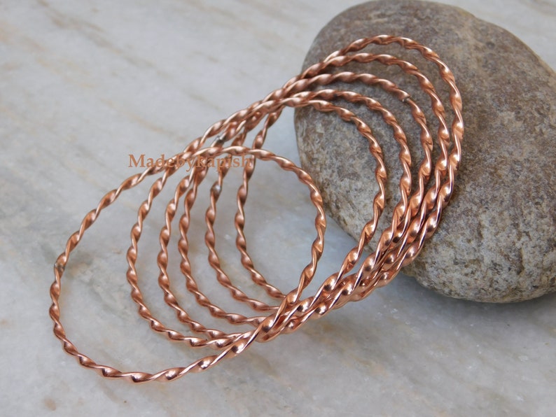 Solid Copper Bangles set , Stacking Bangles, Pure Copper Bangle for arteritis pain relief ,Copper healing bracelet, stacking bangle,ARMLET image 3