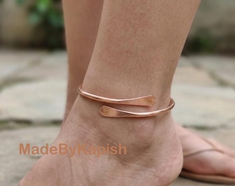 Pulseras de tobillo ajustables de cobre, brazalete de tobillo de cobre en bruto, elegante joya para el tobillo.