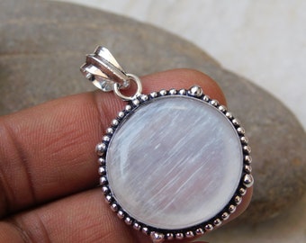 Large Slender Selenite Pendant, Sterling Silver Boho Gemstone Jewelry