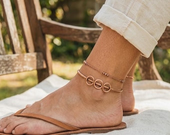 Tobillera bohemia de cobre – Joyería de verano ajustable hecha a mano para mujer