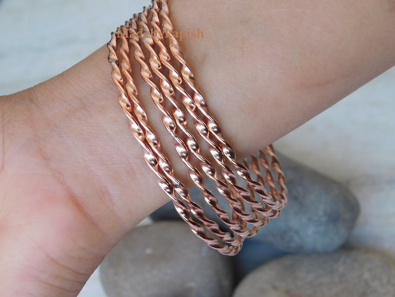 Solid Copper Bangles set , Stacking Bangles, Pure Copper Bangle for arteritis pain relief ,Copper healing bracelet, stacking bangle,ARMLET image 2